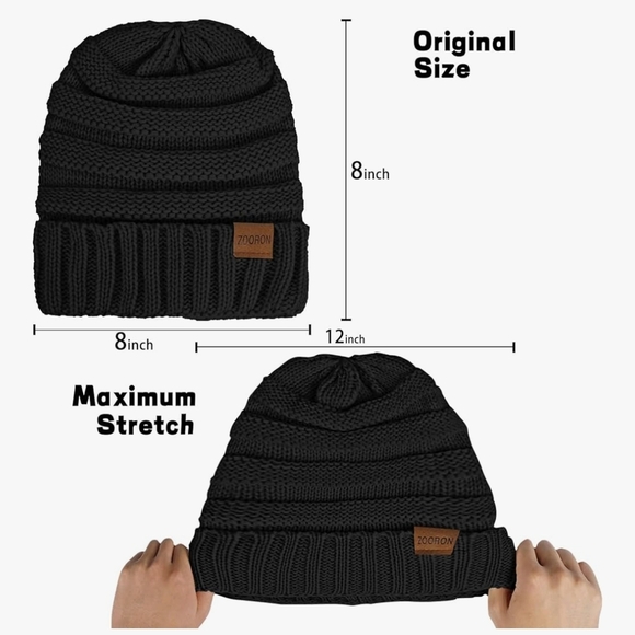 Zoonon Cable Knit Slouched Stylish Black Knit Beanie NWOT - Picture 9 of 9